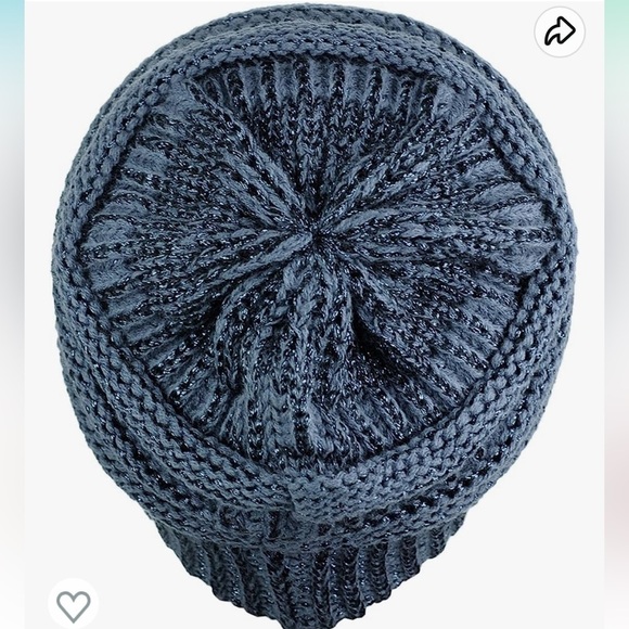 C.C NWT Denim Blue Chunky Soft Stretch Cable Knit Beanie Skully Slouch Cap Hat - Picture 4 of 4